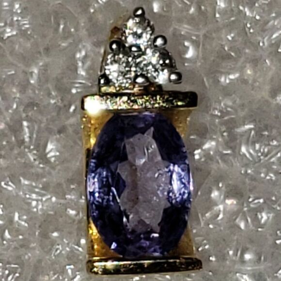 14K Yellow Gold Diamond Accented Natural Amethyst Pendant - Picture 10 of 12
